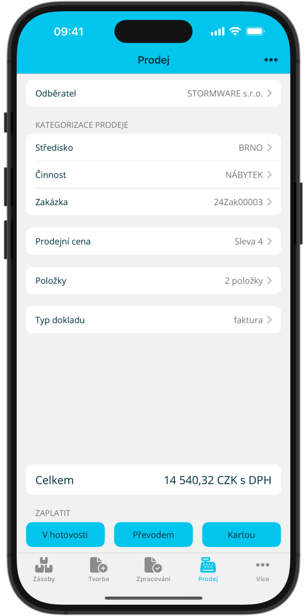 Prodej v Smart Readeru na iPhoneu